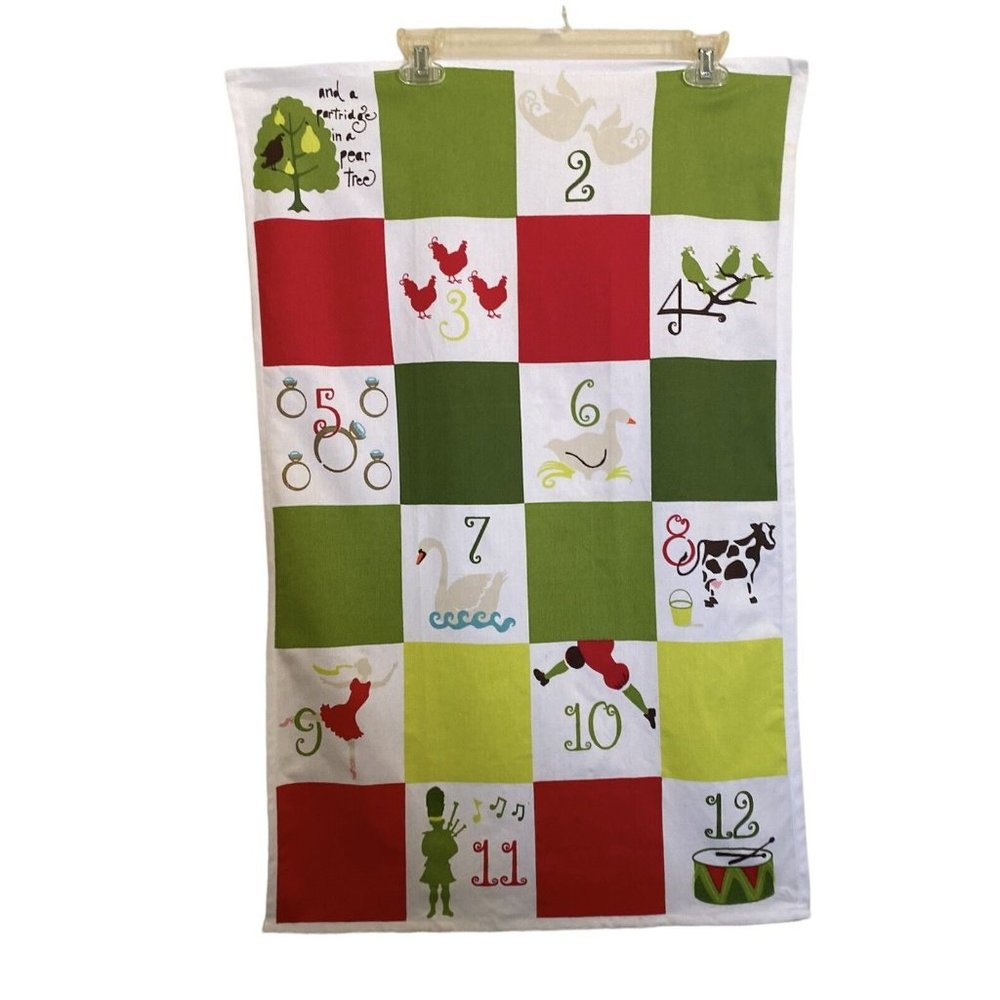 Crate & Barrel 12 Twelve Days Christmas Kitchen Towel 100% Cotton NWOT